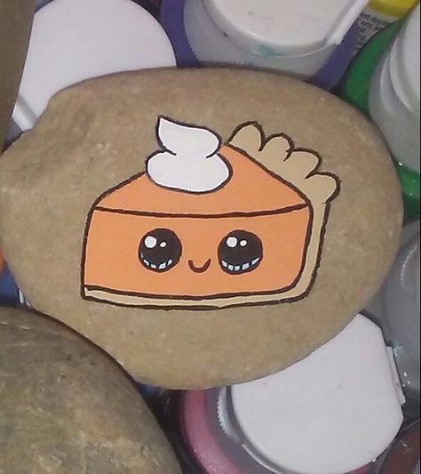 Acrylic Painting Rocks, Charlie Brown Thanksgiving, Thanksgiving Pumpkin Pie, Fall Rock, Fall Canvas Painting, Happy Rock, Diy Rock Art, Halloween Rocks, Thanksgiving Art