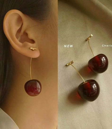 Minimalist Accessories Jewellery, Artsy Earrings, Cherry Drop Earrings, Aesthetic Earrings, Minimalist Accessories, Fruit Jewelry, Cherry Earrings, Indian Jewelry Sets, Cute Aesthetic