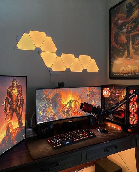 Setup gamer Gamer Aesthetic, Gaming Desk Setup, Best Gaming Setup, Computer Gaming Room, Computer Desk Setup, Gamer Setup, Home Studio Setup, Pc Gaming Setup, Video Game Room Design