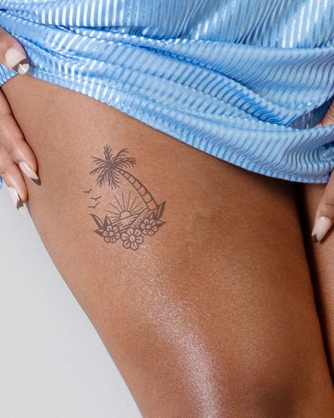 Discover 2024's Top 19 Beach Tattoo Ideas for Women: Embrace Coastal Vibes & Artistry Beach Tattoo Ideas For Women, Tattoo Ideas Minimalist, Beach Tattoo Ideas, Tattoos Watercolor, Lower Leg Tattoos, Hawaii Tattoos, Tattoos Traditional, Palm Tattoos, Inkbox Tattoo