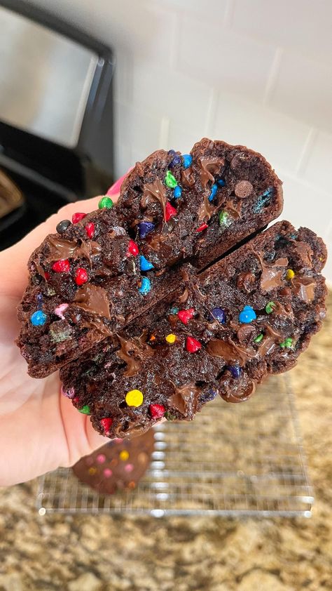 Stuffed Cookie Recipes, Cosmic Brownie Cookies, Huge Cookies, Cosmic Cookies, Bakery Stand, Jam Donut, Dark Chocolate Chip Cookies, Strawberry Brownies, Cosmic Brownies