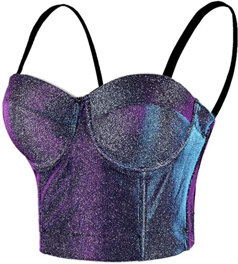 Bustier Top Outfits, Purple Corset, Purple Tops, Iridescent Purple, Purple Crop Top, Outfit Plan, Top Bra, Purple Outfits, Lace Bustier