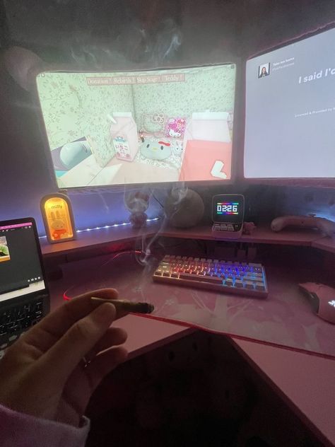 Roblox Pc, Gaming Room Setup, Pink Hello Kitty, Puff And Pass, Pc Setup, Game Room Design, Hello Kitty Items, Room Setup, Everything Pink