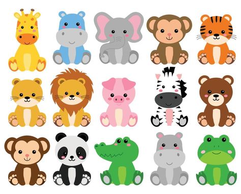 Safari Animals Clipart Free Printable, Wild Animals Craft, Jungle Animals Drawing, Safari Animals Printables, Jungle Animals Illustration, Cute Elephant Illustration, Safari Illustration, Animals Vector Illustration, Cute Jungle Animals