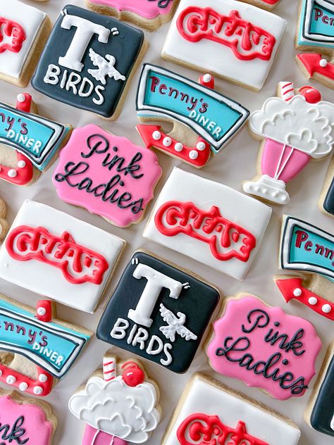 Grease Cookies, Birthday Cookies, Grease, Sugar Cookies, Diner, Birthday, Pink