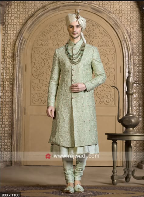 Green Sherwani, India Fashion Men, Indian Groom Dress, Mens Traditional Wear, Best Indian Wedding Dresses, Groom Sherwani, Sherwani For Men Wedding, Wedding Kurta For Men, Asian Clothes