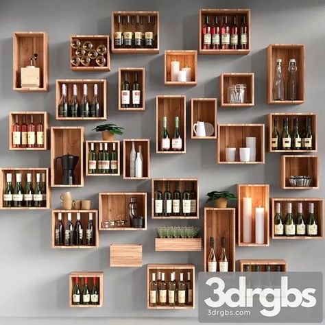 Wine And Candles, Bookshelf Bar, Home Shelves Ideas, Bar Shelves, Crate Shelves, Wine Shelves, Home Bar Designs, Wine Display, Wine Decor