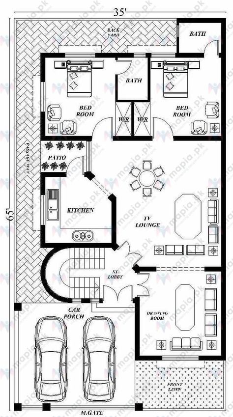 Online platform for Hiring best Architects and Building Contractors from all over Pakistan. Get a free quote from top rated service providers at Mapia today! Foursquare House Plans, Farmhouse Elevation, 2d House Plan, House Plan Drawing, Foursquare House, 10 Marla House Plan, Home Blueprints, 30x50 House Plans, House Projects Architecture