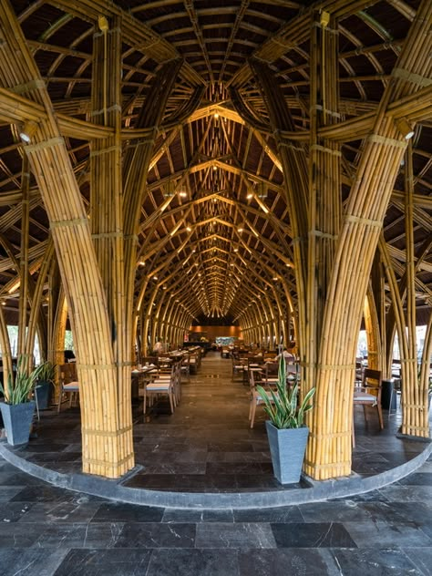 Bamboo House Bali, Bamboo Restaurant, Bamboo Roof, Bamboo Building, Bamboo House Design, Resort Architecture, Bamboo Structure, Bamboo Architecture, Bamboo Construction