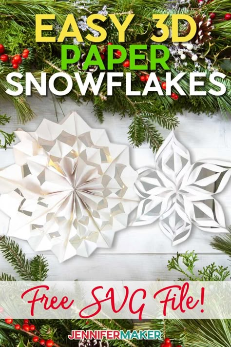 Easy Giant Paper Snowflakes made with paper bags and cardstock #cricut #papercraft #christmas Glass Ball Ornaments Diy, Giant Paper Snowflakes, Cricut Papercraft, Paper Snowflakes Easy, Cardstock Cricut, Diy Snowflake Decorations, Paper Snowflake Template, 3d Paper Snowflakes, Paper Snowflakes Diy