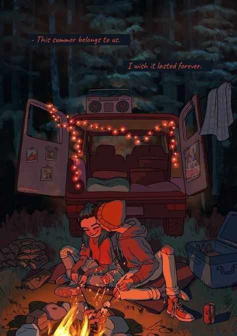 Camping Drawing, Illustration Photo, Maybe Someday, Animated Love Images, Cute Love Cartoons, Love Illustration, Cute Couple Art, Camping Art, Dreamy Art