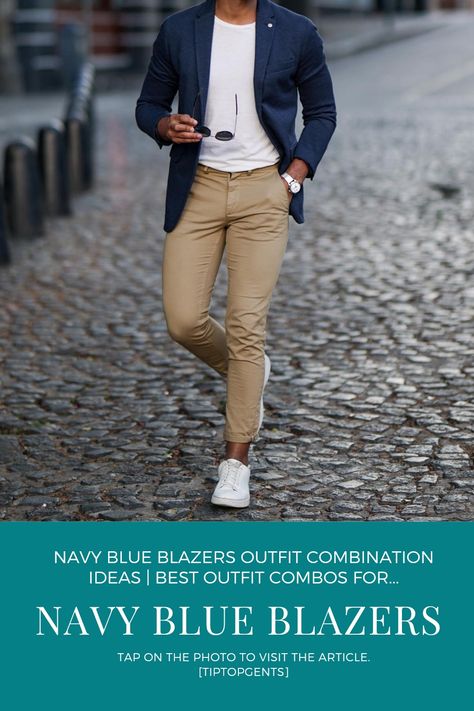 Navy-Blue Blazer outfit men Navy Blue Blazer Combination For Men, Blazers Combination For Men, Blue Sport Jacket Men Outfits, Navy Blue Suit Jacket Outfit Men, Navy Suit Jacket Outfit Men, Men’s Navy Blazer Outfit, Blazer Outfits Men 2023, Dark Blue Jacket Outfits Men, Blue Blazer Men Outfit