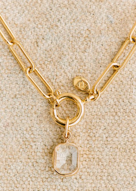 Irma Charm - Stone - 3 micron Gold-plated metal - Sézane Birthstone Charm Necklace, European Jewelry, Trending Necklaces, Brass And Glass, Necklace Clasps, Gold Charm Necklace, Jewelry Fashion Trends, Classy Jewelry, Gold Necklace Layered