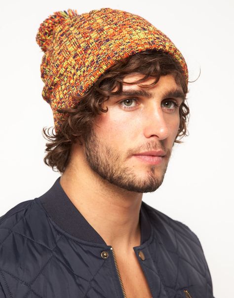 ASOS Multi Colored Rib Bobble Beanie Beanie With Curly Hair, Curly Hair Guys, Alex Libby, Beanie Hairstyles, Hair Guys, Scruffy Men, Athletic Hairstyles, Mens Beanie, Hair Images