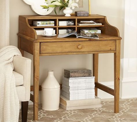 Small Room Storage, Chic Workspace, Pottery Barn Decor, Small Workspace, Diy Side Table, Wood Bedside Table, Home Decor Sale, Small Desk, Home Office Space