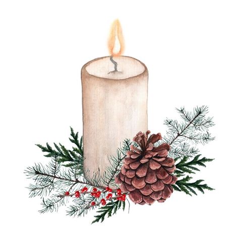 Candle Illustration, Christmas Composition, Painted Christmas Cards, Deco Nature, Christmas Card Art, Watercolor Christmas Cards, Christmas Card Crafts, Diy Christmas Cards, Watercolor Christmas