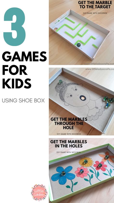 Simple Games For Preschoolers, Shoe Box Crafts For Kids, Homemade Games For Kids, Simple Games For Kids, Home Made Games, Recycling Activities For Kids, Shoe Box Diy, Easy Games For Kids, Shoe Box Crafts