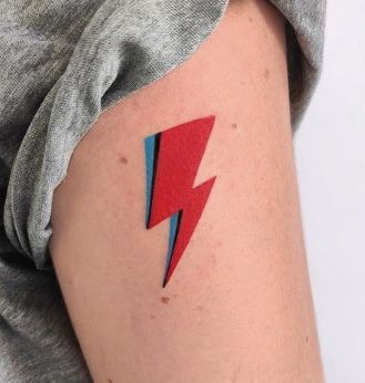 David Bowie Lightning Bolt Tattoo, Bowie Inspired Tattoo, David Bowie Inspired Tattoos, Indie Music Tattoo, Starman Tattoo, Bowie Tattoo Ideas, David Bowie Tattoo Ideas, Ziggy Stardust Tattoo, X Men Tattoo