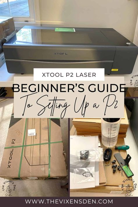 Beginners Guide to Setting Up the xTool P2 CO2 Laser Machine - The Vixen's Den Studio Xtool P2 Projects, Glowforge Machine, Laser Cut Decor, Lazer Cut, Green Sticker, Laser Machine, Laser Printer, Acrylic Earrings, Masking Tape