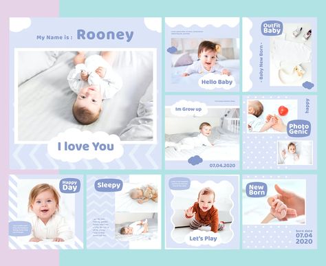 Baby Social Media Design, Kids Banner, Baby Ads, Social Media Kit, Graphic Design Brochure, Baby Posters, Birthday Book, Nature Baby Shower, Presentation Design Template