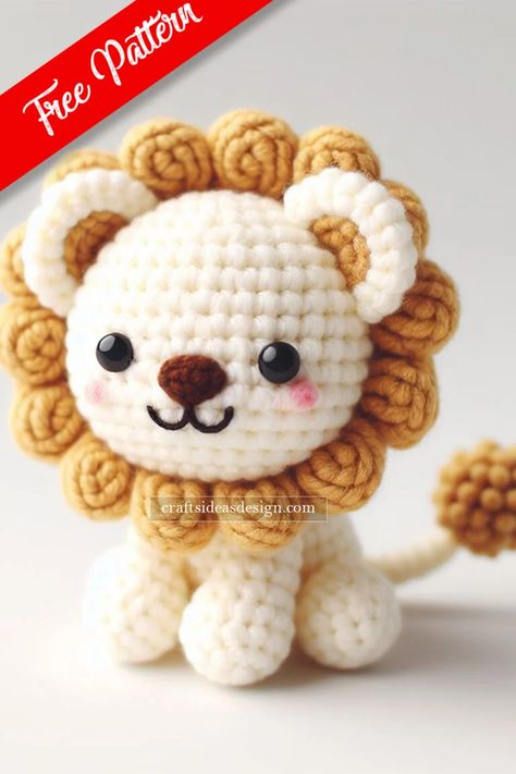 Cute Lion Amigurumi - Free Pattern Lion Amigurumi, Crochet Monkey Pattern, Happy Sunflower, Crocheted Cow Pattern, Lion Pattern, Crochet Monkey, Crochet Lion, Monkey Pattern, Crochet Cow