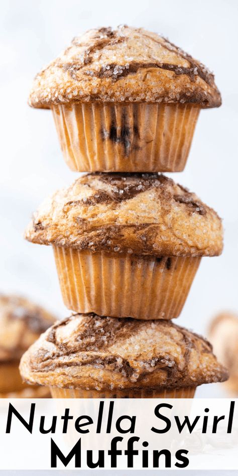 These Nutella Swirl muffins are moist, soft, and packed with Nutella flavor. You don't have to be a professional baker when you follow my easy step-by-step guide to making bakery-style muffins in just 10 minutes of prep time. Swirl Muffins, Most Popular Dessert Recipes, Nutella Muffins, Popular Desserts Recipes, Bakery Style Muffins, Pancake Recipe Buttermilk, Nutella Desserts, Most Popular Desserts, Popular Dessert