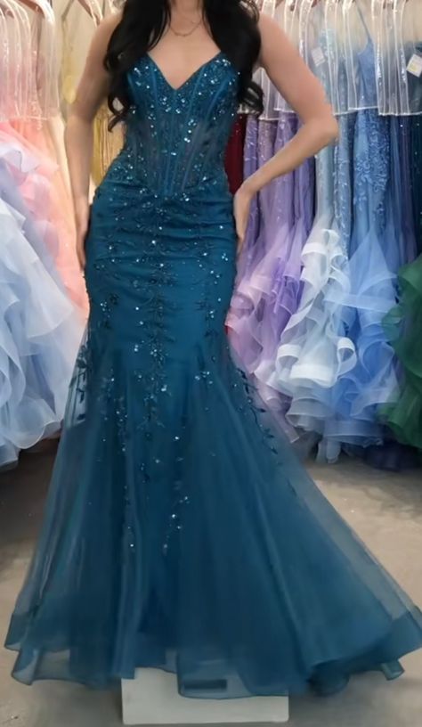 Tral Prom Dress, Dark Teal Mermaid Dress, Prom Dresses Dark Teal, Prom Dresses Dark Hair, Dark Turquoise Prom Dresses, Teal Prom Dresses Black Women, Peacock Blue Prom Dress, Prom Dress Inspiration Sparkle, Junior Prom Dresses Black Women