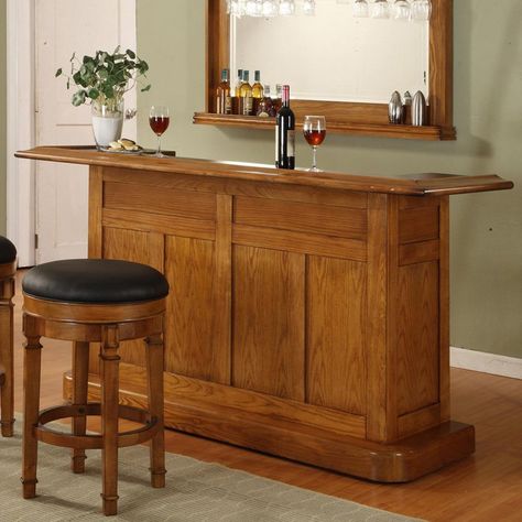 Have to have it. Nova Oak Bar - $1379.99 @hayneedle Wine Bar Furniture, Small Home Bar Ideas, Small Bars For Home, L Shaped Bar, Oak Bar, Home Wet Bar, Home Bar Cabinet, Bar Mini, Home Bar Sets