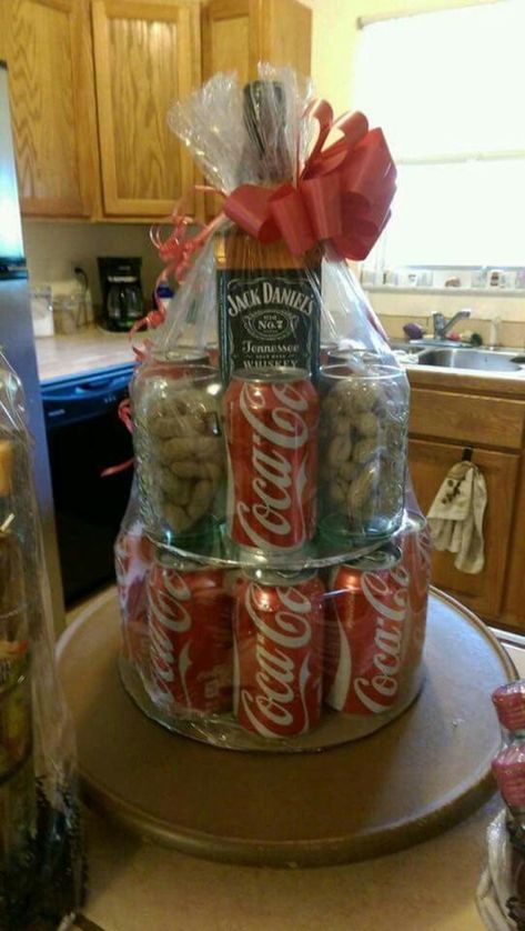 Jack And Coke Gift Basket, Jack And Coke Gift, Coke Gifts, Alcohol Gift Baskets, Liquor Gift Baskets, Liquor Bouquet, Gift Card Tree, Coke Cake, Gift Card Bouquet