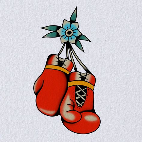 American Traditional Boxing Gloves, American Traditional Boxing Tattoo, Traditional Boxing Gloves Tattoo, Boxing Glove Tattoos, Boxing Tattoo For Women, Boxing Tattoo Design, Kickboxing Tattoo, Boxing Glove Tattoo, Old School Boxing