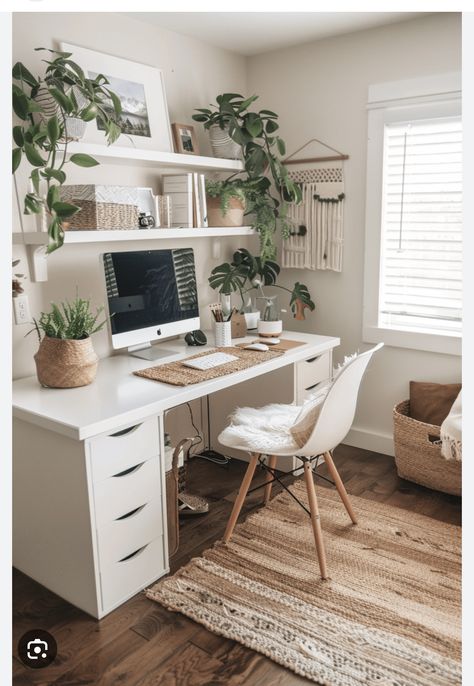 Bedroom With Desk Inspirations, Desk Ideas Boho, Modern Cosy Home, Study Room Ideas Modern, Boho Desk Space, Working Room Design, Scandinavian Study Room, Modern Boho Office, Cosy Home Office