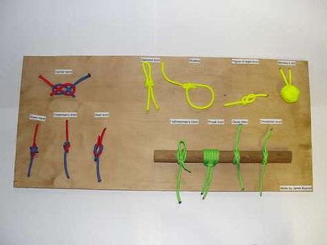 Knot Making Board    Awesome for teaching scouts (and new assistant leaders) knots Scout Organization, Fancy Knots, Knot Board, Beaver Scouts, Scout Knots, Cub Scouts Bear, Scout Games, Scout Projects, Design Quotes Art