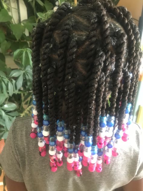 Twists On Natural Hair With Beads, 2 Strand Twist With Beads, Twist With Beads, Hair Styles With Beads Kids, Twist With Beads For Kids Hair, Bead Hairstyles For Kids Natural, Bead Hairstyles For Kids Natural Easy, Braided Hairstyles For Black Hair, 2 Strand Twist