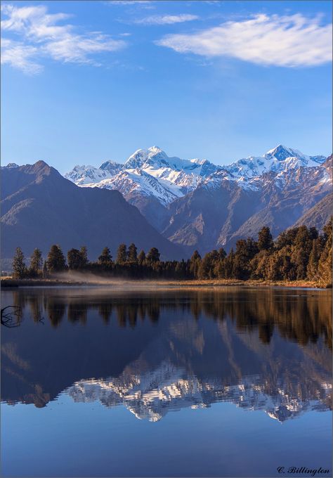 Lake Matheson Panorama by CBillington Places To Visit In Switzerland, New Zealand Lakes, Panorama Photography, Nature Tourism, Mountain Photography, Beautiful Landscape Wallpaper, South Island, Beautiful Mountains, Best Places To Visit