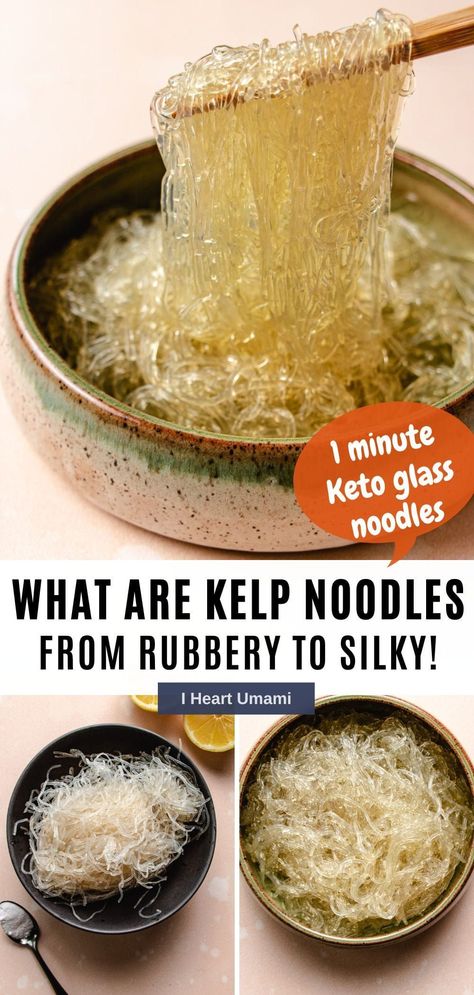 Noodle Substitute Low Carb, Seaweed Noodle Recipes, Vegan Kelp Noodle Recipe, Raw Kelp Noodle Recipe, Recipes With Kelp Noodles, Kelp Recipes, Seaweed Noodles, Thai Glass Noodles, Glass Noodle Recipes