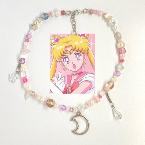 Sailor Moon necklace * #sailormoon #fairy #anime... - Depop Sailor Moon Necklace, Sailor Moon Accessories, Anime Coquette, Fairy Anime, Sailor Moon Jewelry, Moon Accessories, Y2k Star, Beaded Jewlery, Grunge Fairy