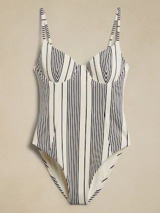 Onia | Isabella Pique Swimsuit | Banana Republic (US) One Piece Swim Suits, Swimsuit White, Be Soft, Loungewear Outfits, Luxury Swimwear, Trendy Swimwear, Summer Capsule Wardrobe, Dressed To The Nines, White Swimsuit