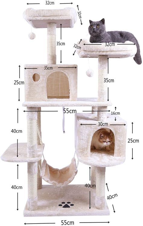 【CHECK OUT HIGHLIGHTS OF CAT TREE】Step-like jump multi-layer structure design; For more cats use; 2 roomy condos; 2 top large platform with internal extra-thick mat; Funny toys; Natural sisal rope. 【MULTIFUNCTIONAL SPECIAL DESIGN】 Step-like jump multi-layer structure design of cat tower, convenient for cat's scratching, climbing, sleeping, and exercising; 2 roomy condos and 1 sturdy hammock offer luxurious napping experience for more cats use; interactive jingly balls and sisal twine to play with. 【COSY TO LOUNGE & EASY TO CLEAN】Top perch with thick padding at the bottom and rim makes a perfect napping lounge; ultra-soft plush gives the smoothest touch that your kitten will never get enough of, and raised edge of this perch allow your cat rest on its head while watching over the house. 【ST Katt Diy, Cat Climbing Shelves, Chat Diy, Cardboard Cat House, Cat Tree Scratching Post, Cat Castle, Cat Tree House, Diy Cat Tree, Cat House Diy