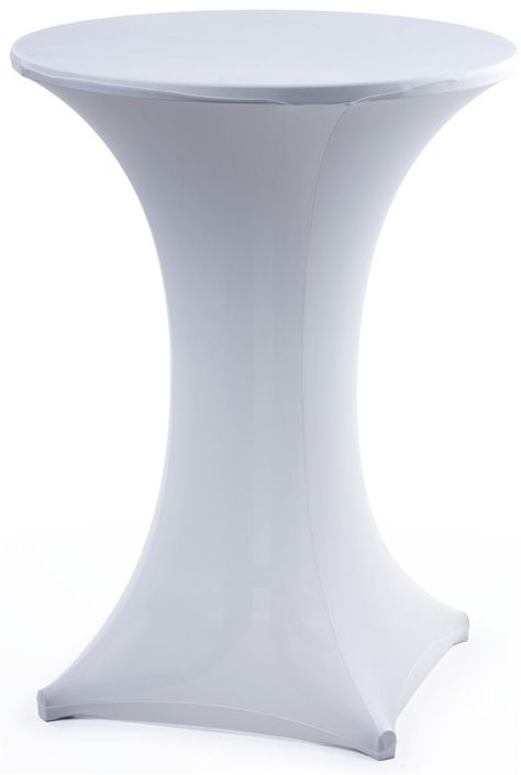 Add LED lights underneath for spacey blue glow Wedding Cocktail Tables, White Cocktail Tables, Modern Cocktail Tables, Backyard Wedding Ceremony, White Spandex, Round Cocktail Tables, High Top Tables, White Table Top, Package Deal