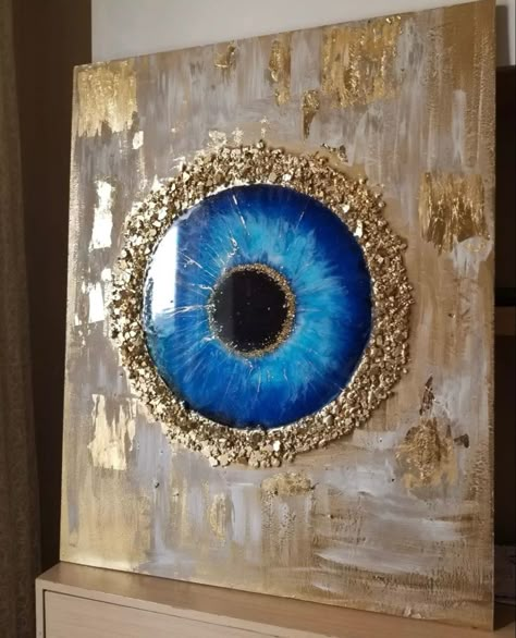 Resin Evil Eye Wall Art, Evil Eye Resin Art, Evil Eye Drawing, Blue Resin Art, Evil Eye Painting, Evil Eye Art, Gold Art Painting, Eye Decor, Evil Eye Design