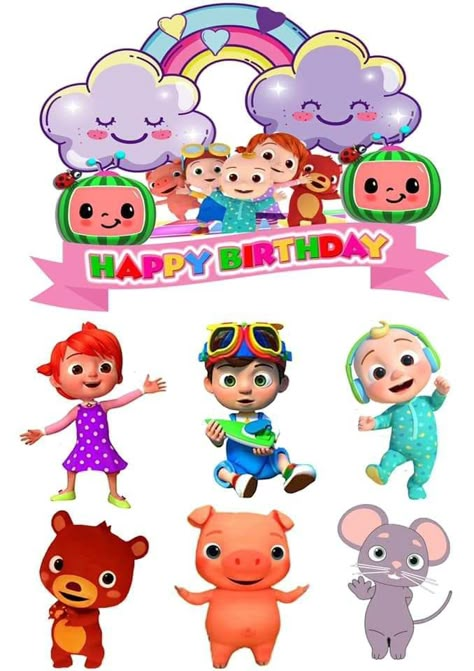 Pin by Mary on Cocomelon | Birthday cake topper printable, Baby birthday party theme, Happy birthday printable Cocomelon Cake Topper Printable Free Happy Birthday, Cocomelon Characters Printable, Cocomelon Cake Topper Printable, Coco Melon Cake Topper, Cocomelon Topper, Cocomelon Stickers, Baby Unicorn Party, Topper Cocomelon, Peppa Pig Happy Birthday