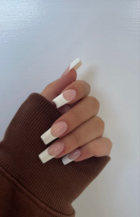 Tapered Square French Tip Nails, French Tip Nails Square, French Acrylic Nails, Soft Nails, Nail Jewelry, Nails Only, Long Square Acrylic Nails, Classy Nails, French Tip Nails