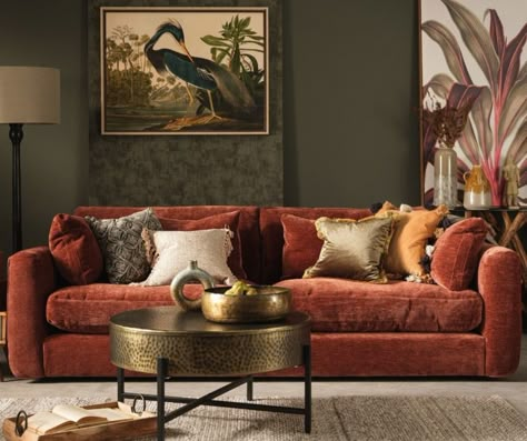 Trendy Sofas, Sofa Design Ideas, Orange Sofa, Red Sofa, Barker And Stonehouse, Lounge Ideas, Large Sofa, Velvet Sofa, Living Room Inspo