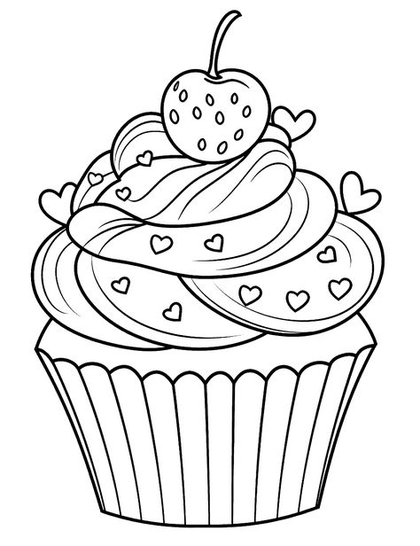 Ice Cream Outline, Pinterest Valentines, Cupcake Coloring Pages, Cupcake Drawing, Frog Coloring Pages, Fancy Cupcakes, Food Coloring Pages, Valentine Day Cupcakes, Colorful Cupcakes