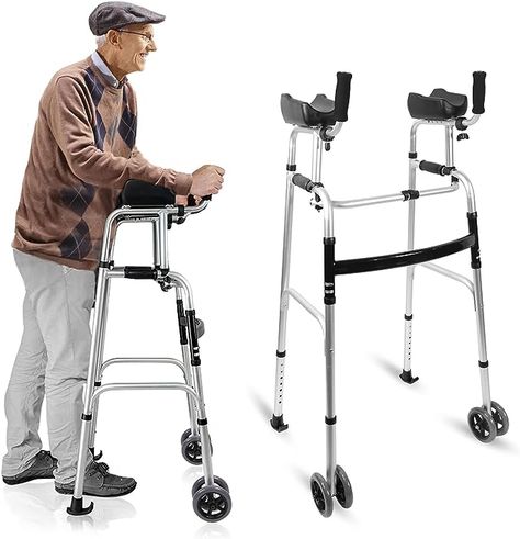 Amazon.com: Foldable Stand Up Walker - Height Adjustable Aluminum Walkers, Standard Walkers for Seniors,Elderly, Handicap, Disabled with Removable Armrest Pad : Health & Household Walker For Seniors, Mobility Aids, Casters Wheels, Heads Up, Outdoor Flooring, Walkers, Height Adjustable, Stand Up, Wheel