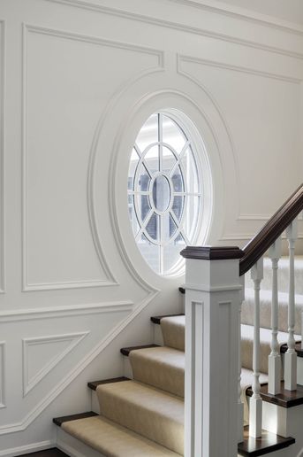 Staircase Window, Foyer Stairs, Patrick Ahearn, Oval Window, Round Window, Foyer Decorating, Country Estate, Window Design, Architecture Details