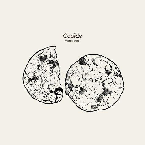 Cookies Tattoo Ideas, Snacks Art Illustration, Cookie Sketch, Cookie Doodle, Cookies Drawing, Cookie Illustration, Organic Sweets, Inktober Ideas, Cookie Drawing