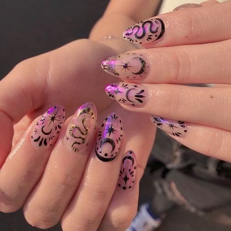 Maquillage Yeux Cut Crease, Witch Nails, Witchy Nails, Summer Gel Nails, Magic Nails, Goth Nails, Nails Desing, Dream Nails, Chic Nails