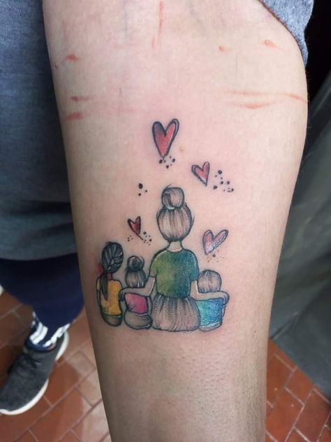 Kid Tattoos For Moms, Mother Of 3 Tattoo Ideas, Grandchildren Tattoos, Artemis Tattoo, Pet Tattoo Ideas, Arm Tattoos Black, Family Tattoo Ideas, Mother Tattoos For Children, Pet Tattoos