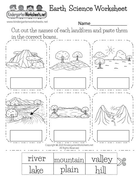 Free Printable Earth Science Worksheet - Landforms Kindergarten Language Worksheets, Spelling Worksheets Kindergarten, Kindergarten Grammar Worksheets, Landforms Worksheet, Weather Book, Kindergarten Grammar, Writing Worksheets Kindergarten, Free Science Worksheets, Geography Worksheets